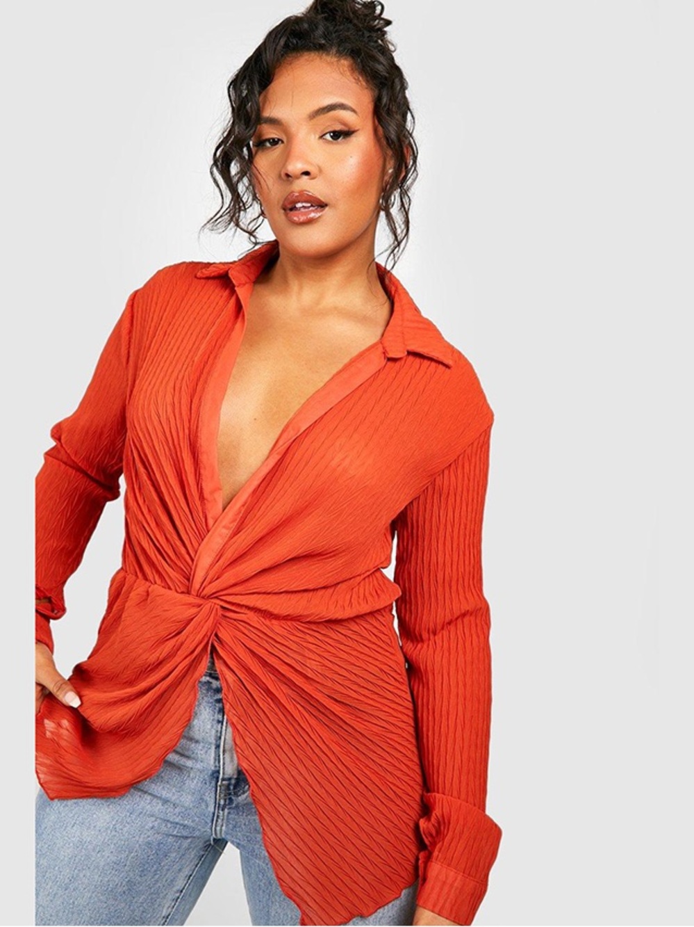 Women's Twisted Front Long-Sleeve Shirt - Orange